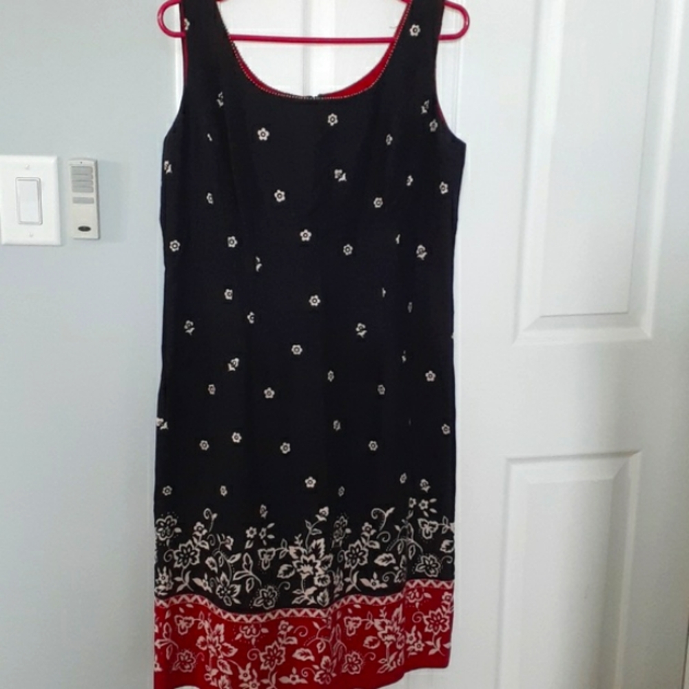 Donna Ricco Size 10 blue Floral linen sleeveless beaded shift dress